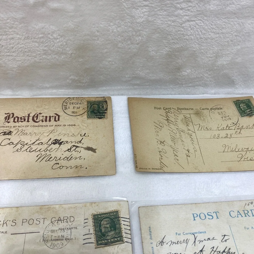 Lot of 8 Antique Early 1900's‎ Christmas Postcards In Protective Sleeves